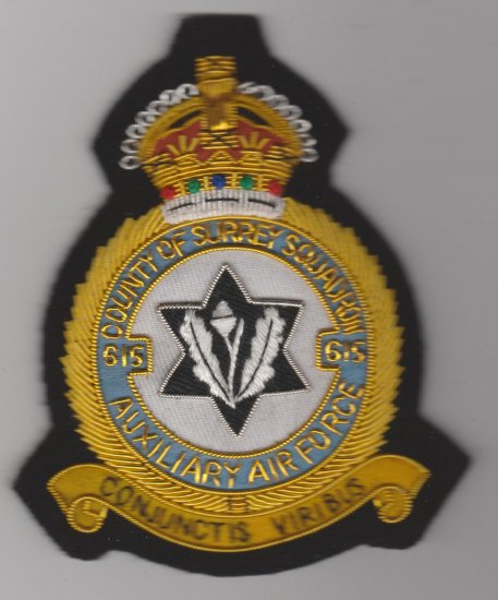 615 Co. of Surrey Auxiliary Air Force King's Crown blazer badge - Click Image to Close