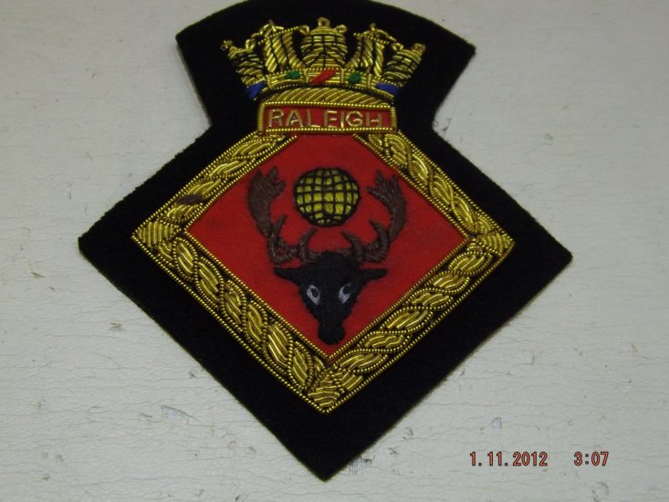 HMS Raleigh blazer badge - Click Image to Close