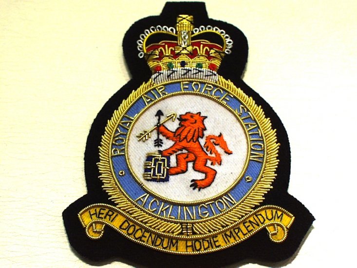 RAF Station Acklington wire blazer badge - Click Image to Close