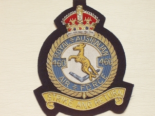 Royal Australian Air Force King's Crown 460 SQDN blazer badge - Click Image to Close