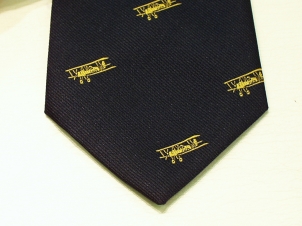 Tiger Moth polyester Gold on navy motif tie - Click Image to Close